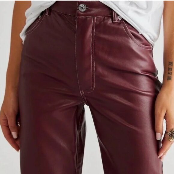 The Colette Wide Legs Jeans by Maeve Purple Plum Faux Leather Pants - Picture 2 of 8